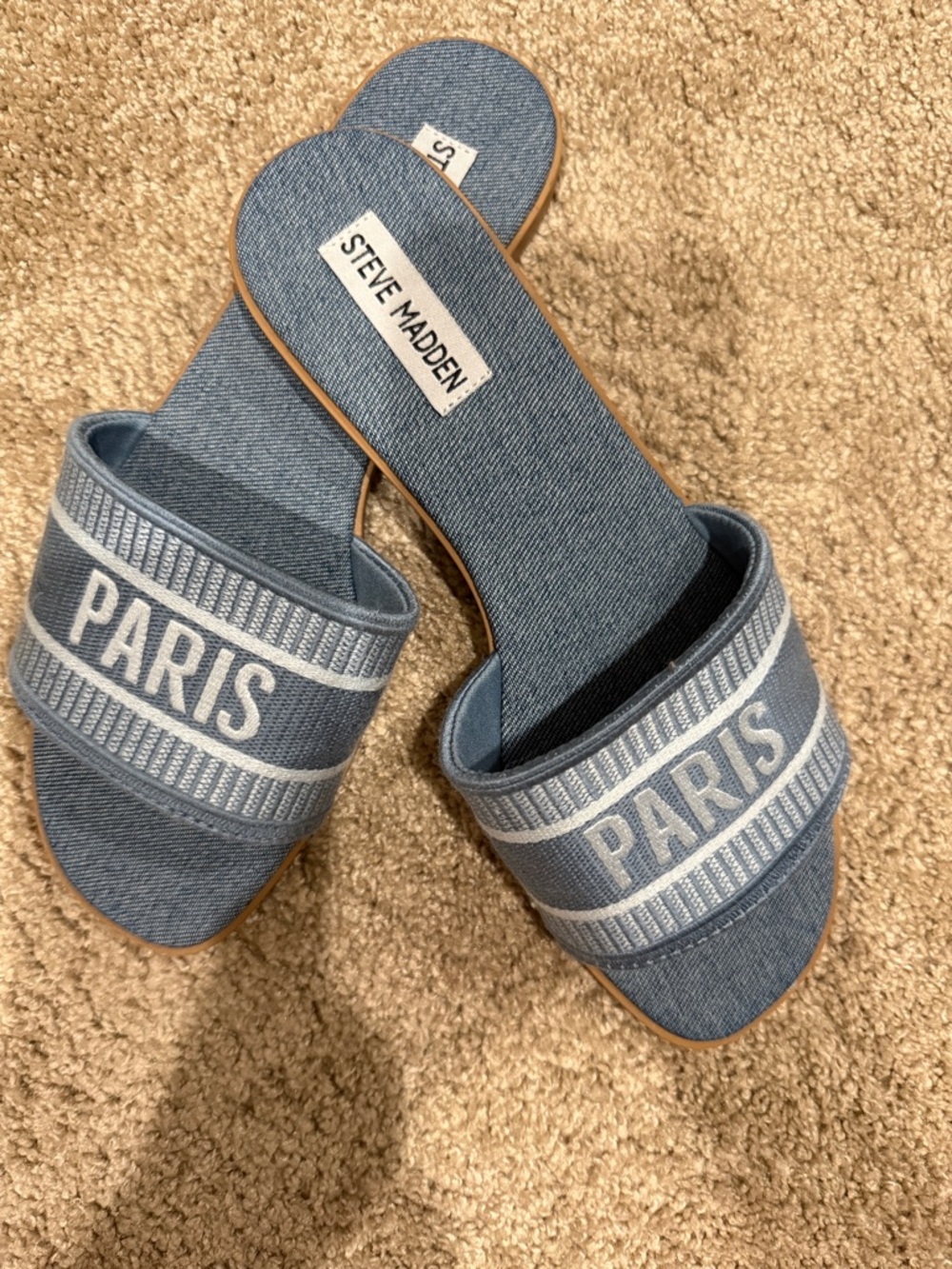 Steve Madden Denim 'PARIS' Slide Sandals - Light Blue